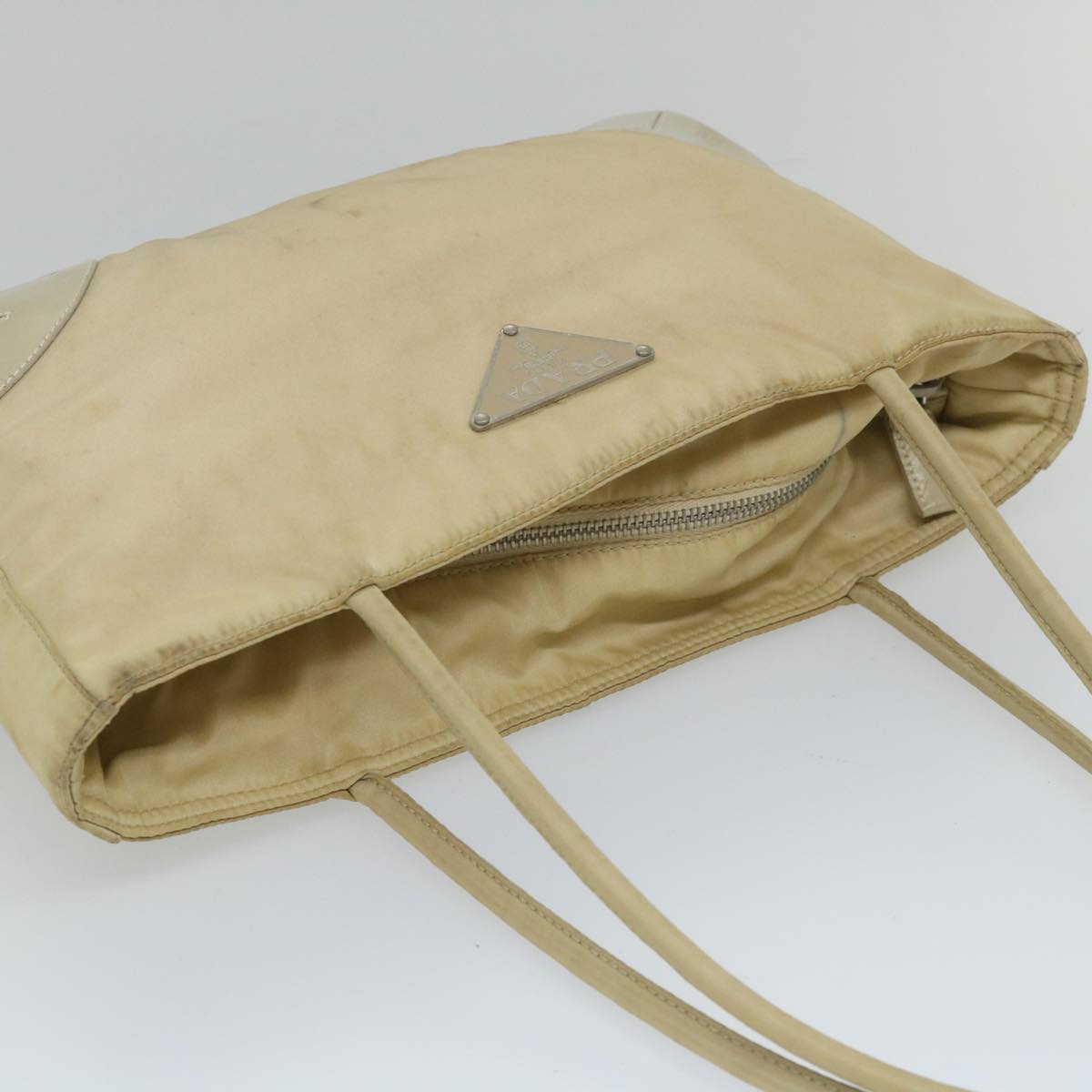 PRADA Shoulder Bag Nylon Beige Auth 57378