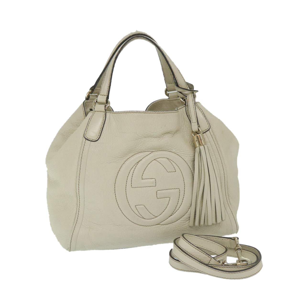 GUCCI Soho Shoulder Bag Leather 2way White 336751 Auth 57401