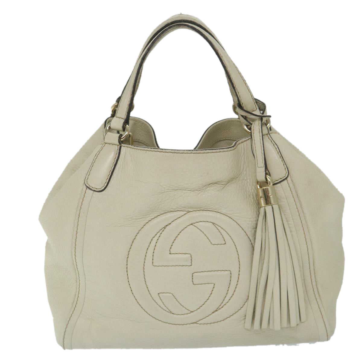 GUCCI Soho Shoulder Bag Leather 2way White 336751 Auth 57401