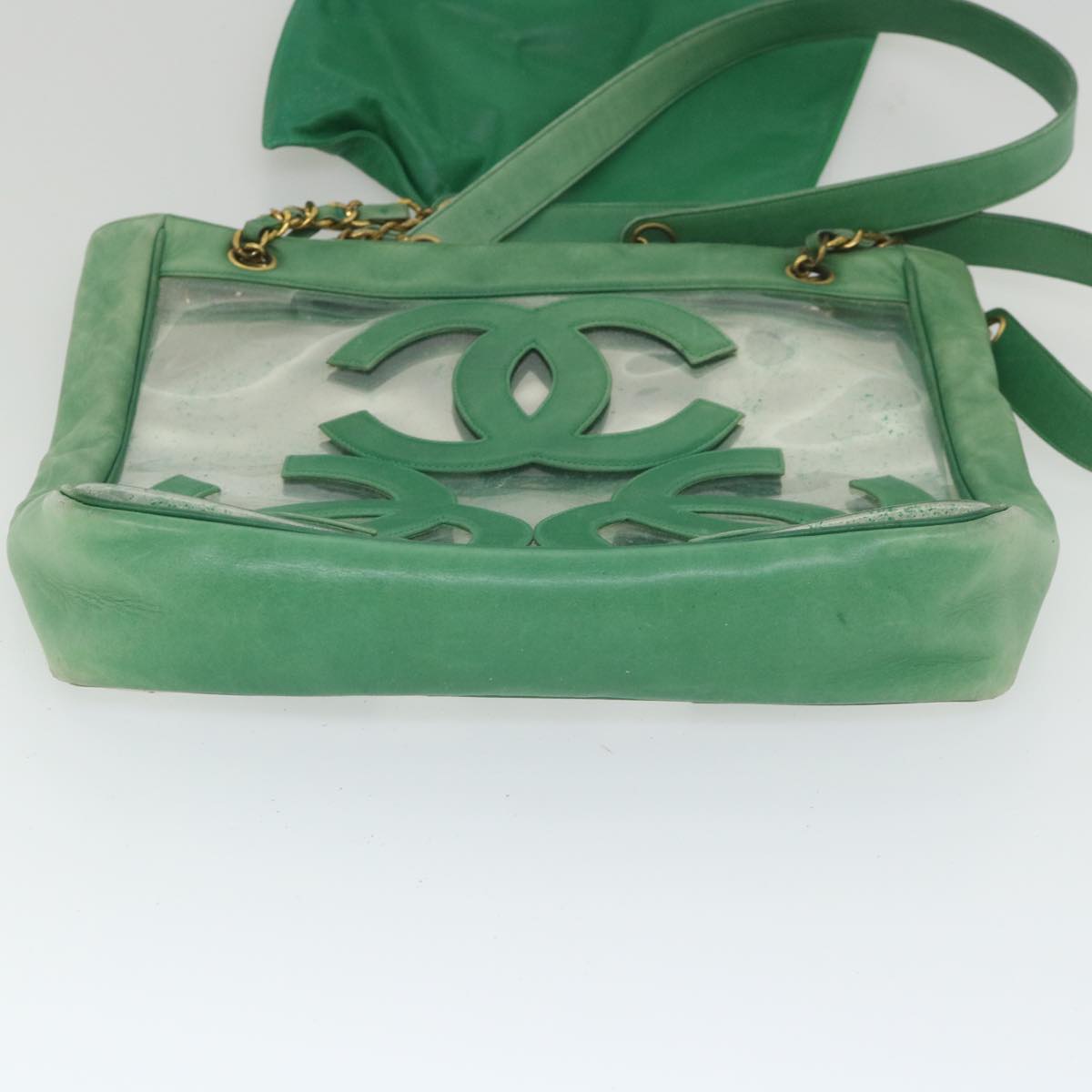 CHANEL COCO Mark Chain Shoulder Bag Leather Vinyl Green CC Auth 57448