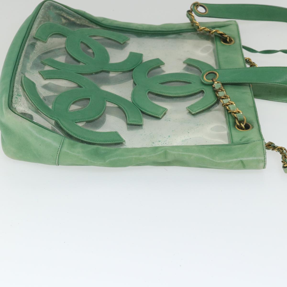 CHANEL COCO Mark Chain Shoulder Bag Leather Vinyl Green CC Auth 57448