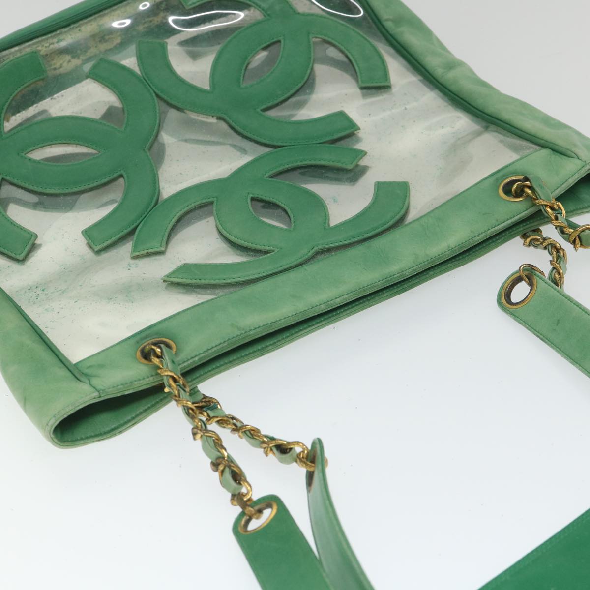 CHANEL COCO Mark Chain Shoulder Bag Leather Vinyl Green CC Auth 57448