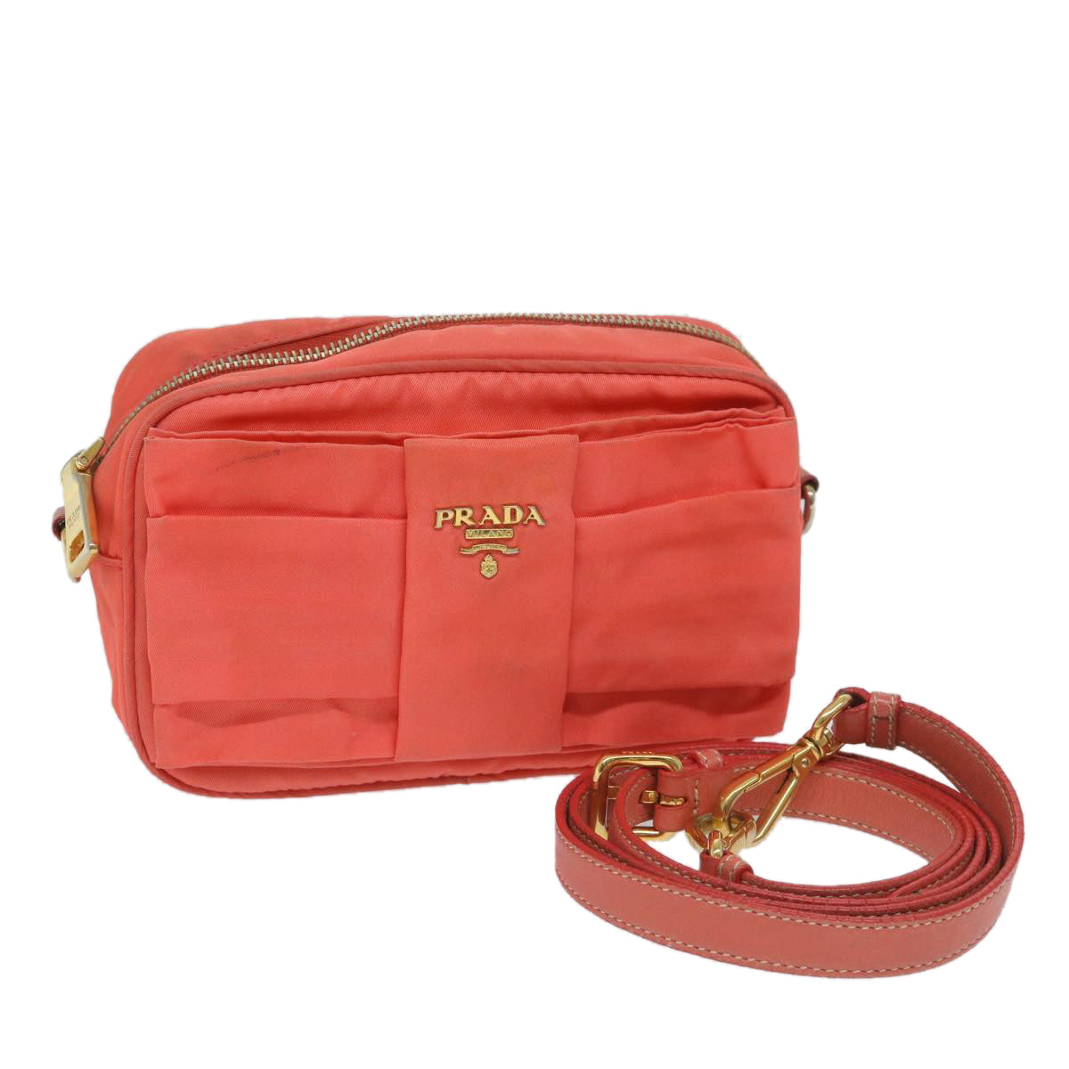 PRADA Shoulder Bag Nylon Orange Pink Auth 57616