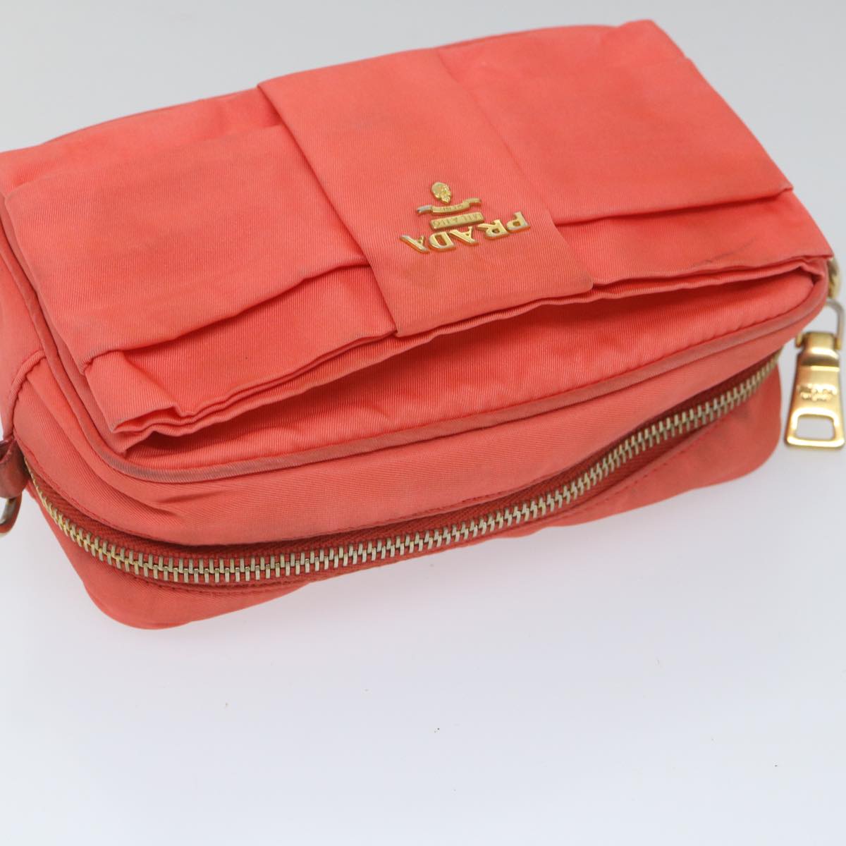 PRADA Shoulder Bag Nylon Orange Pink Auth 57616