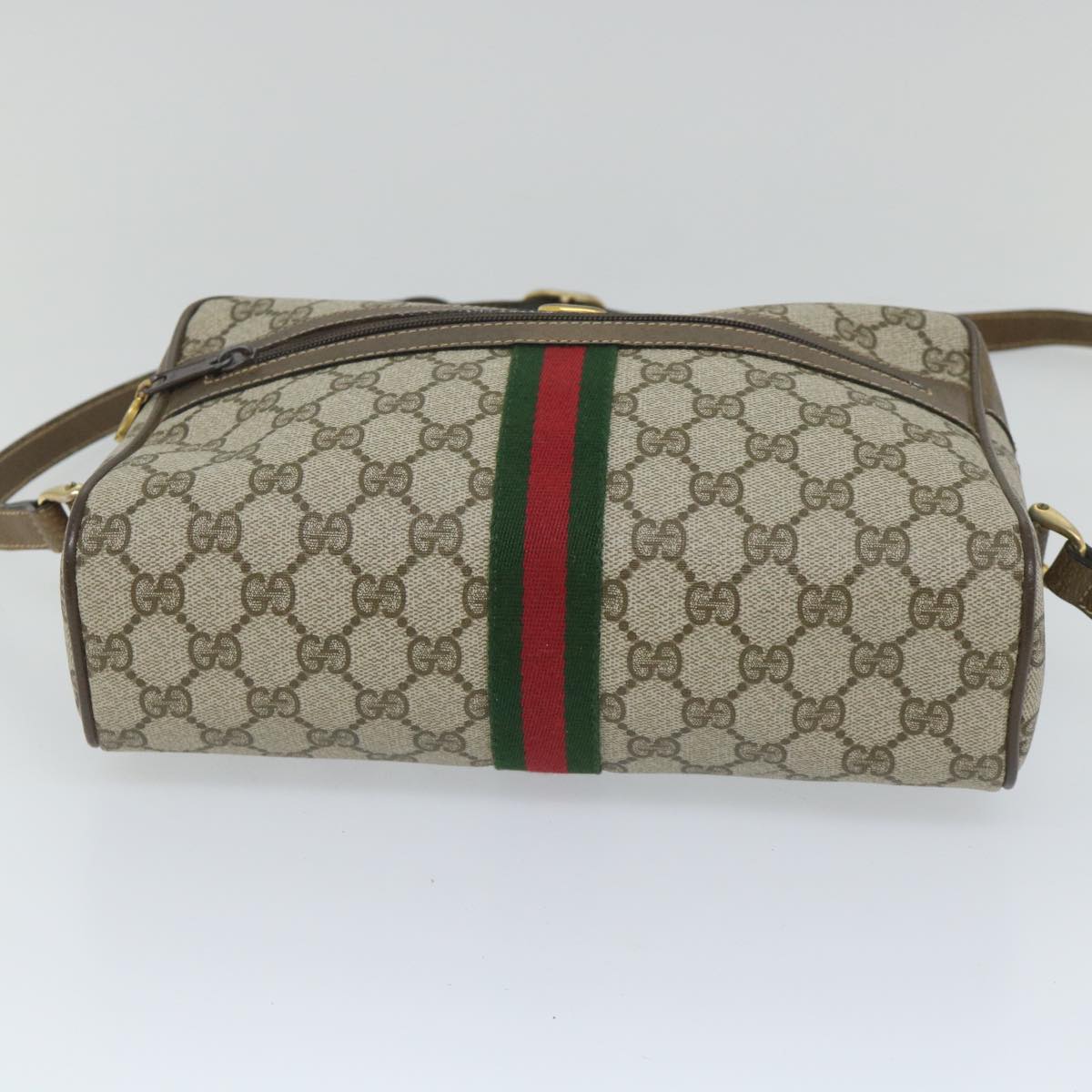 GUCCI GG Supreme Web Sherry Line Shoulder Bag Beige Red 001 4071 5 Auth 57626