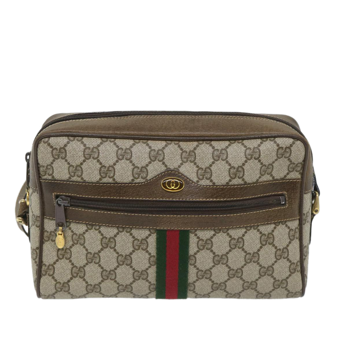 GUCCI GG Supreme Web Sherry Line Shoulder Bag Beige Red 001 4071 5 Auth 57626