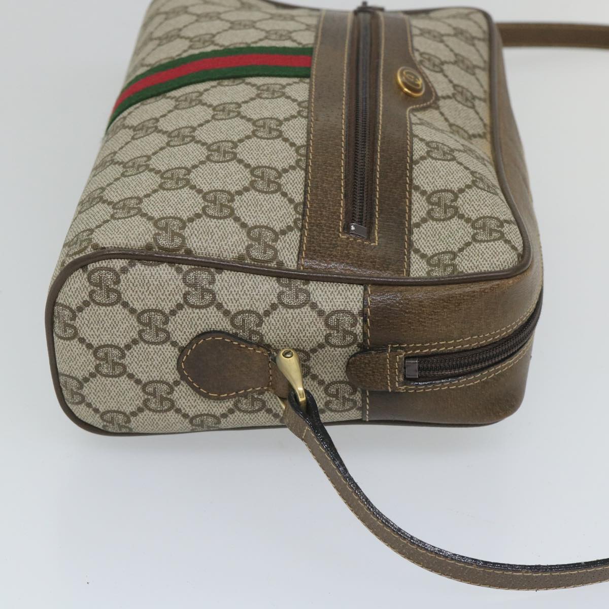 GUCCI GG Supreme Web Sherry Line Shoulder Bag Beige Red 001 4071 5 Auth 57626