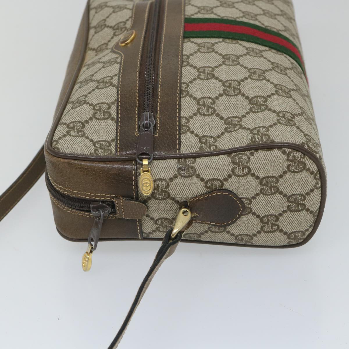 GUCCI GG Supreme Web Sherry Line Shoulder Bag Beige Red 001 4071 5 Auth 57626