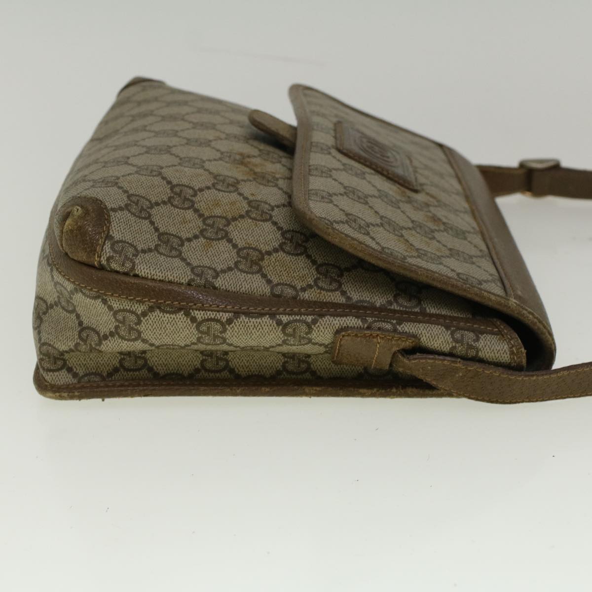 GUCCI GG Canvas Shoulder Bag PVC Leather Beige Auth 57669