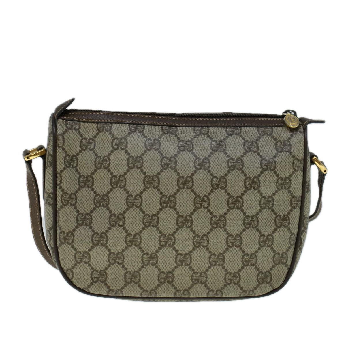 GUCCI GG Canvas Web Sherry Line Shoulder Bag PVC Leather Beige Green Auth 57673