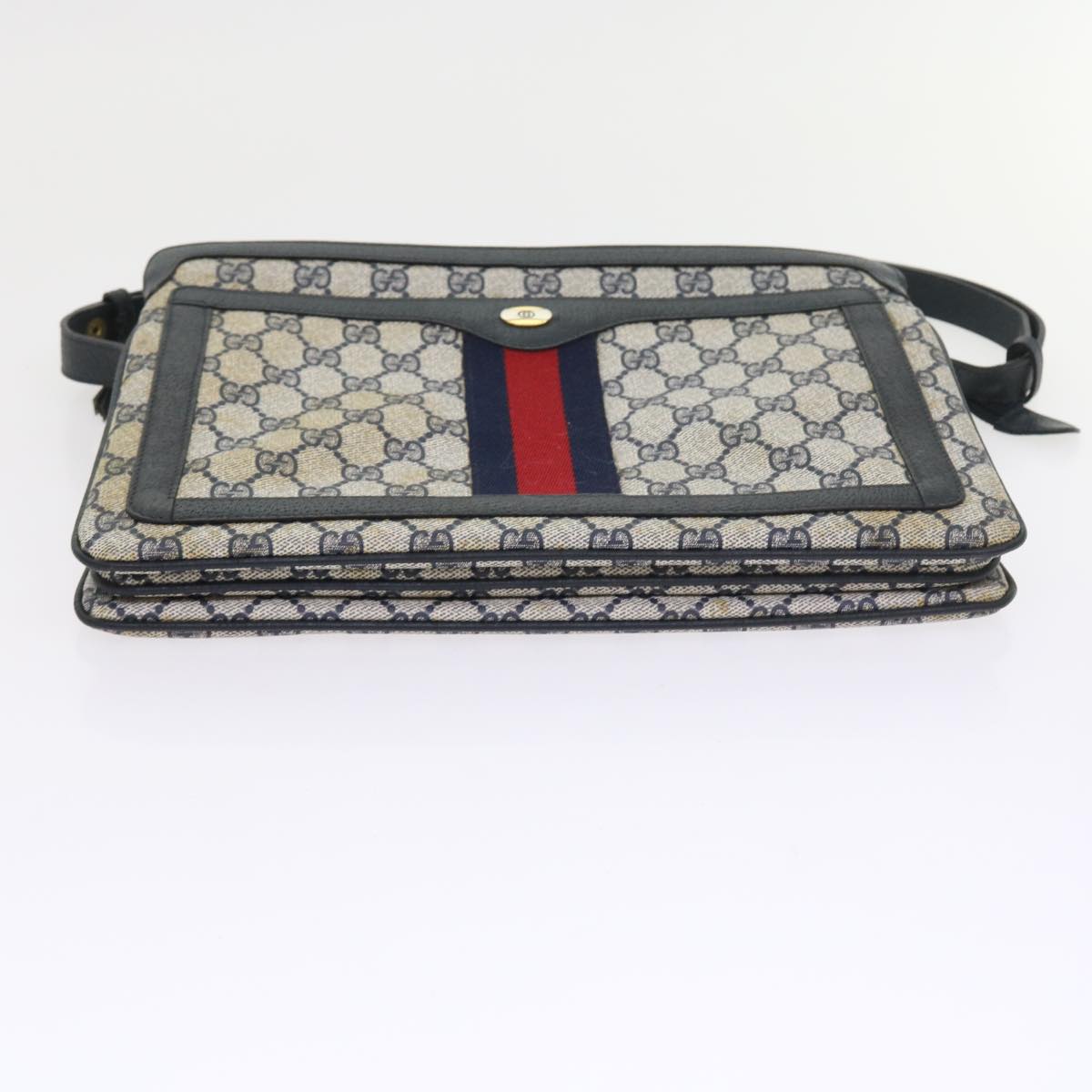 GUCCI GG Supreme Sherry Line Shoulder Bag Navy Red gray 41 02 013 Auth 57734