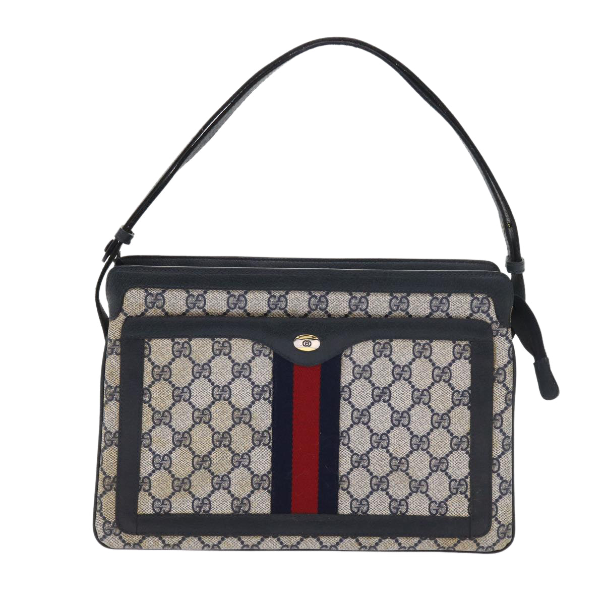 GUCCI GG Supreme Sherry Line Shoulder Bag Navy Red gray 41 02 013 Auth 57734