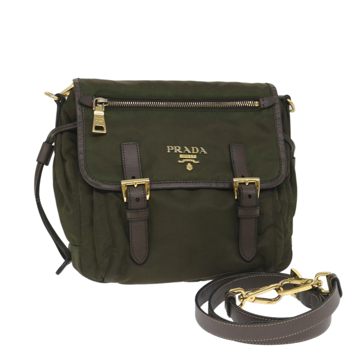 PRADA Shoulder Bag Nylon Khaki Auth 57755