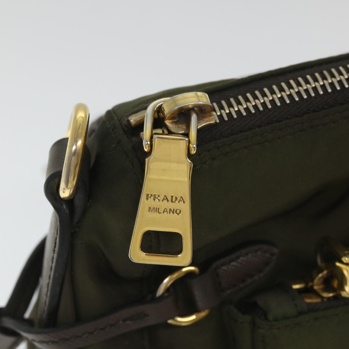 PRADA Shoulder Bag Nylon Khaki Auth 57755