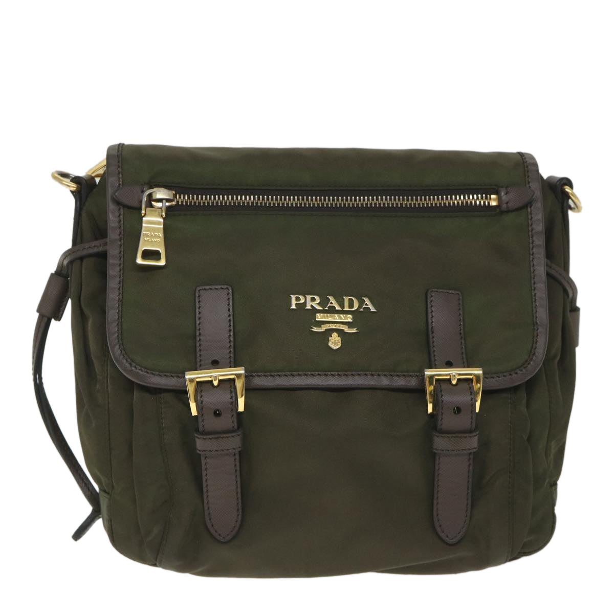 PRADA Shoulder Bag Nylon Khaki Auth 57755