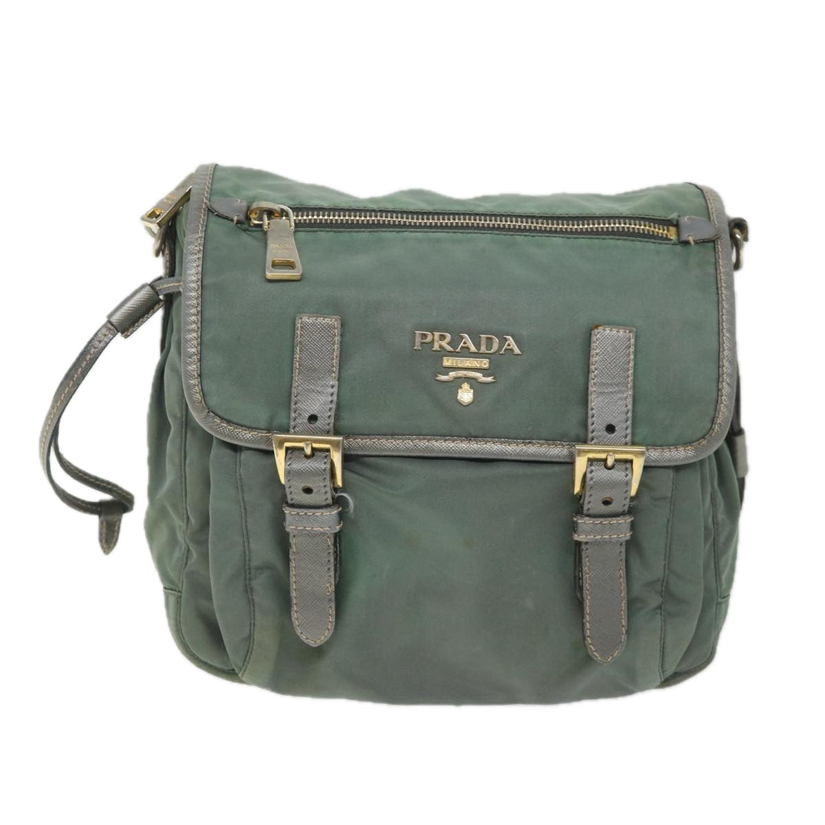 PRADA Shoulder Bag Nylon Green Auth 57756