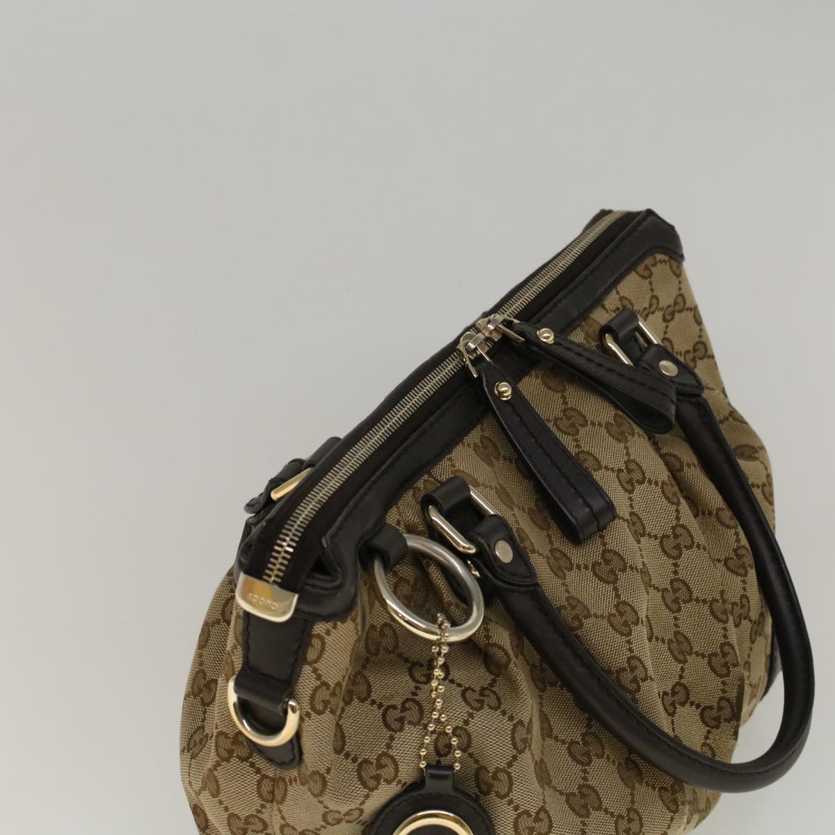 GUCCI GG Canvas Hand Bag 2way Beige 247902 Auth 57777