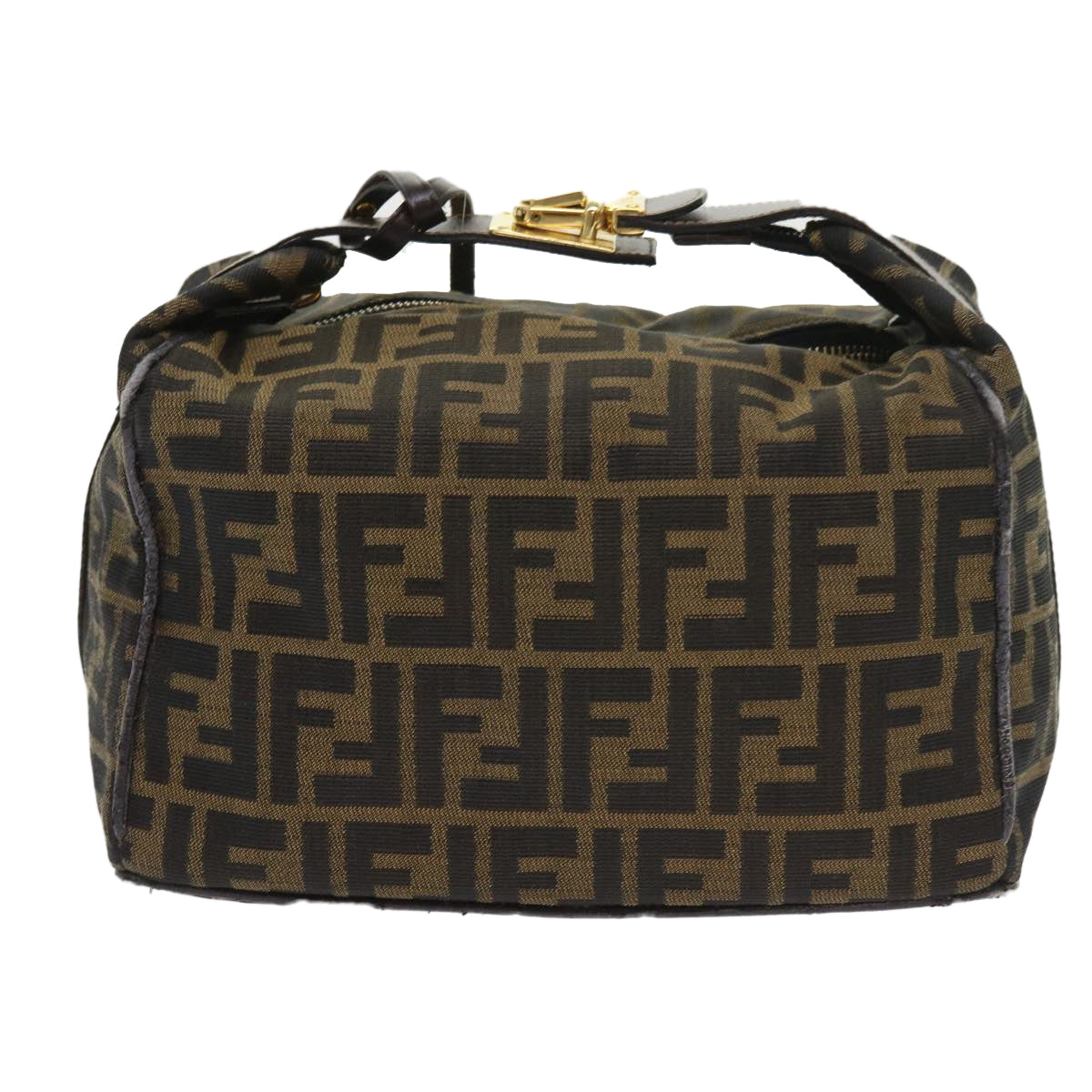 FENDI Zucca Canvas Vanity Cosmetic Pouch Black Brown Auth 57793