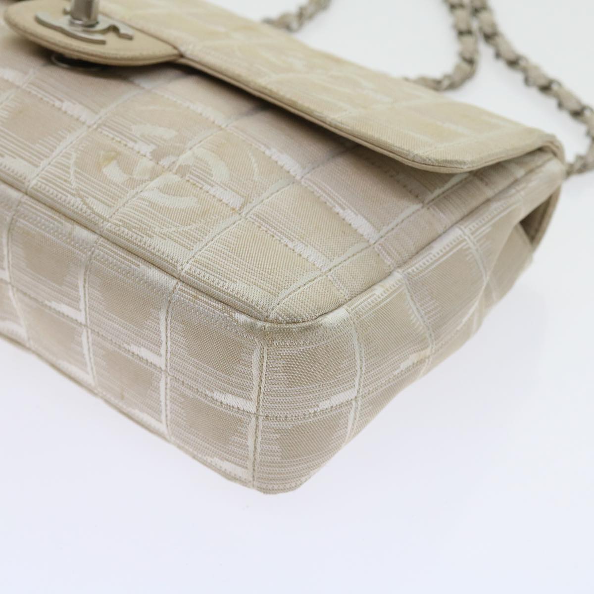 CHANEL Chain New Travel Line Shoulder Bag Nylon Beige CC Auth 57805