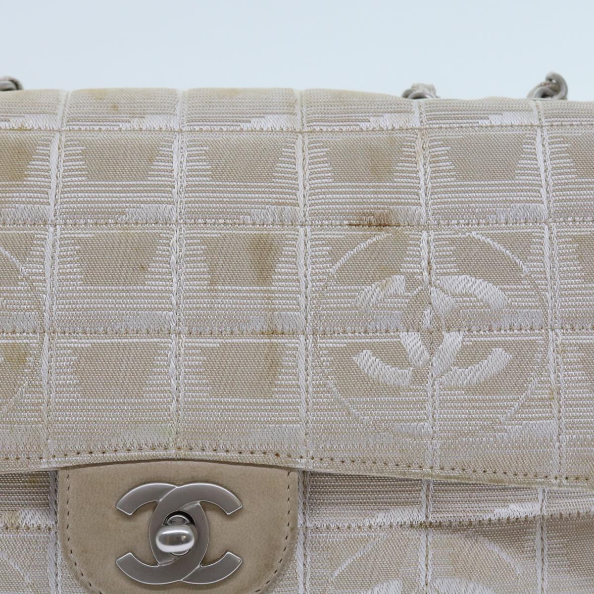 CHANEL Chain New Travel Line Shoulder Bag Nylon Beige CC Auth 57805