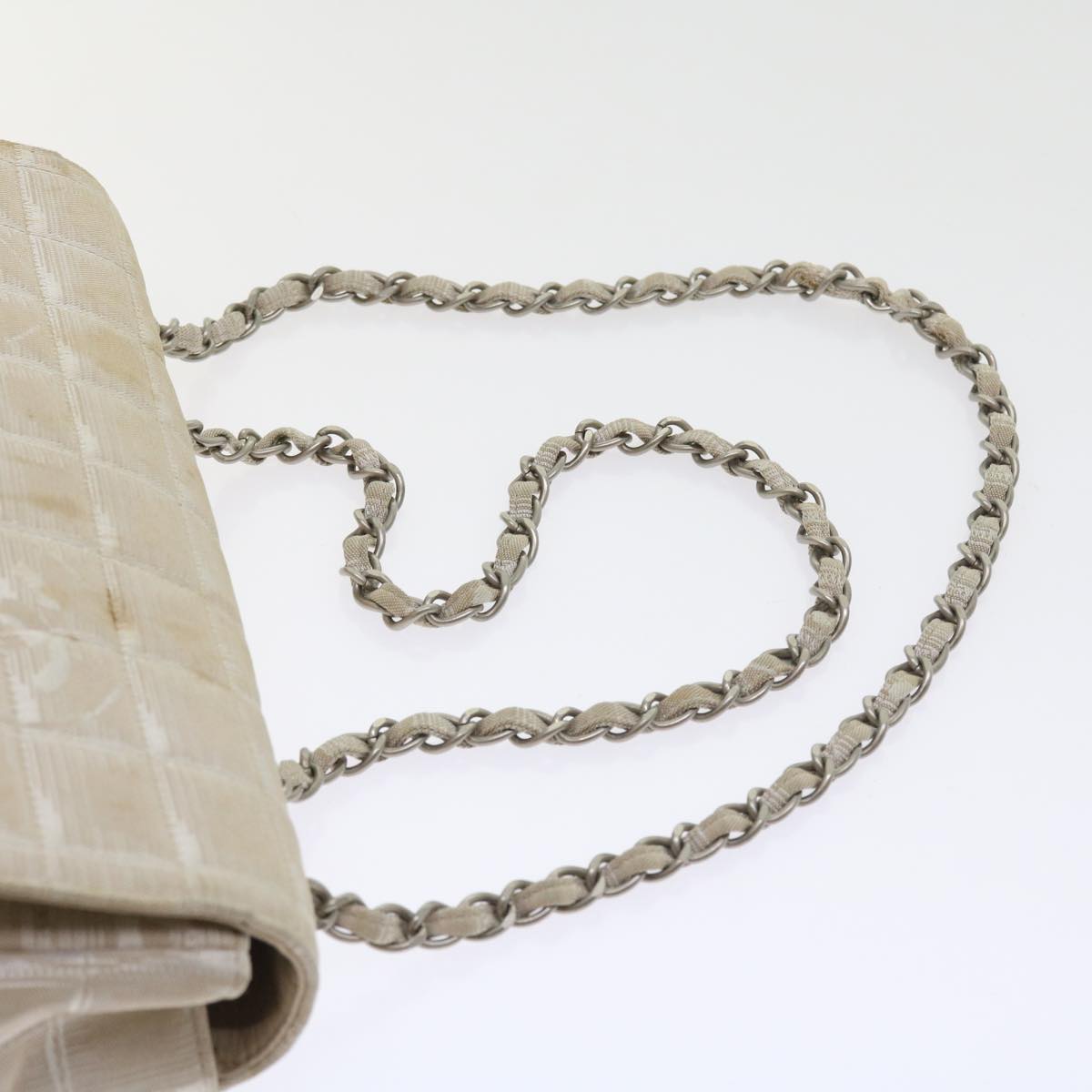 CHANEL Chain New Travel Line Shoulder Bag Nylon Beige CC Auth 57805