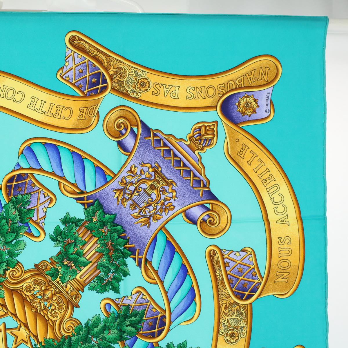 HERMES Carre 90 Europe Goddess Child Scarf Silk Turquoise Blue Auth 57808 - 0