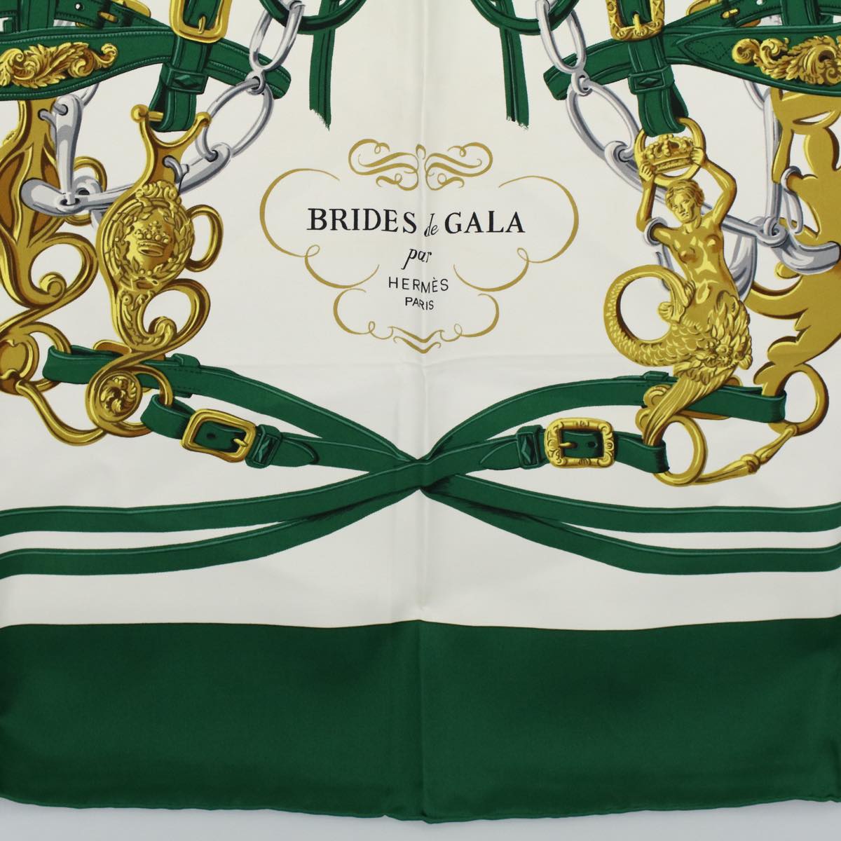HERMES Carre 90 BRIDES de GALA Scarf Silk Green Yellow Auth 57809
