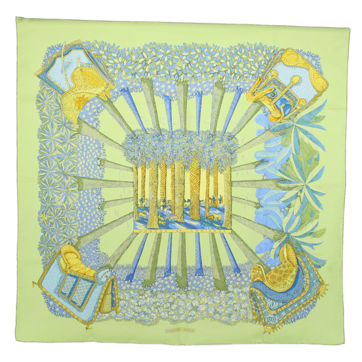HERMES Carre 90 OMBRES ET LUMIERES Scarf Silk Green Auth 57811
