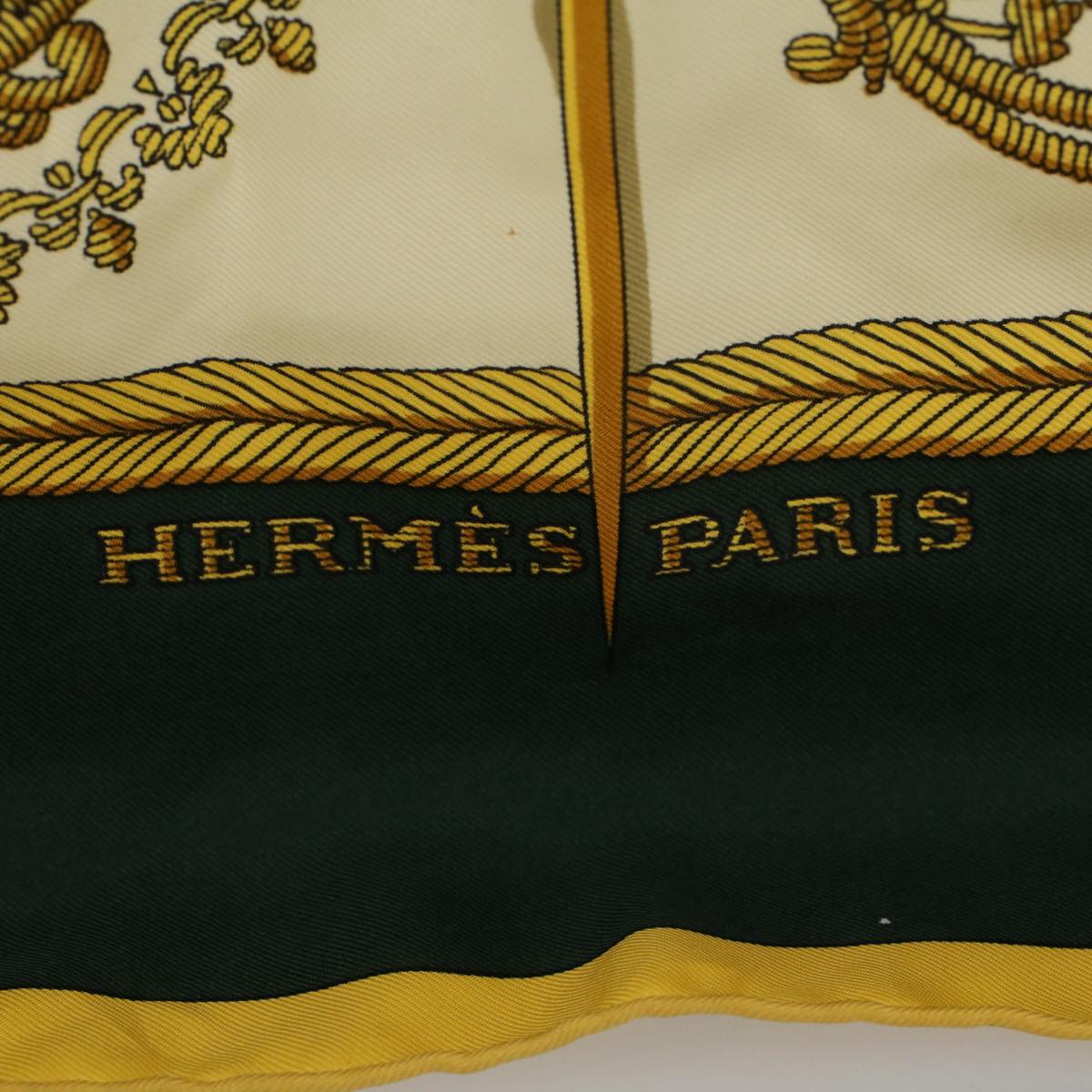 HERMES Carre 90 LES ARMES DE PARIS Scarf Silk Green Yellow Auth 57815
