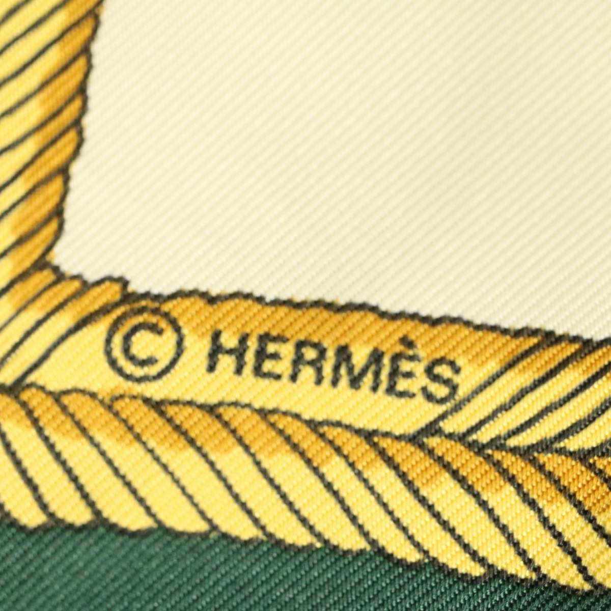 HERMES Carre 90 LES ARMES DE PARIS Scarf Silk Green Yellow Auth 57815