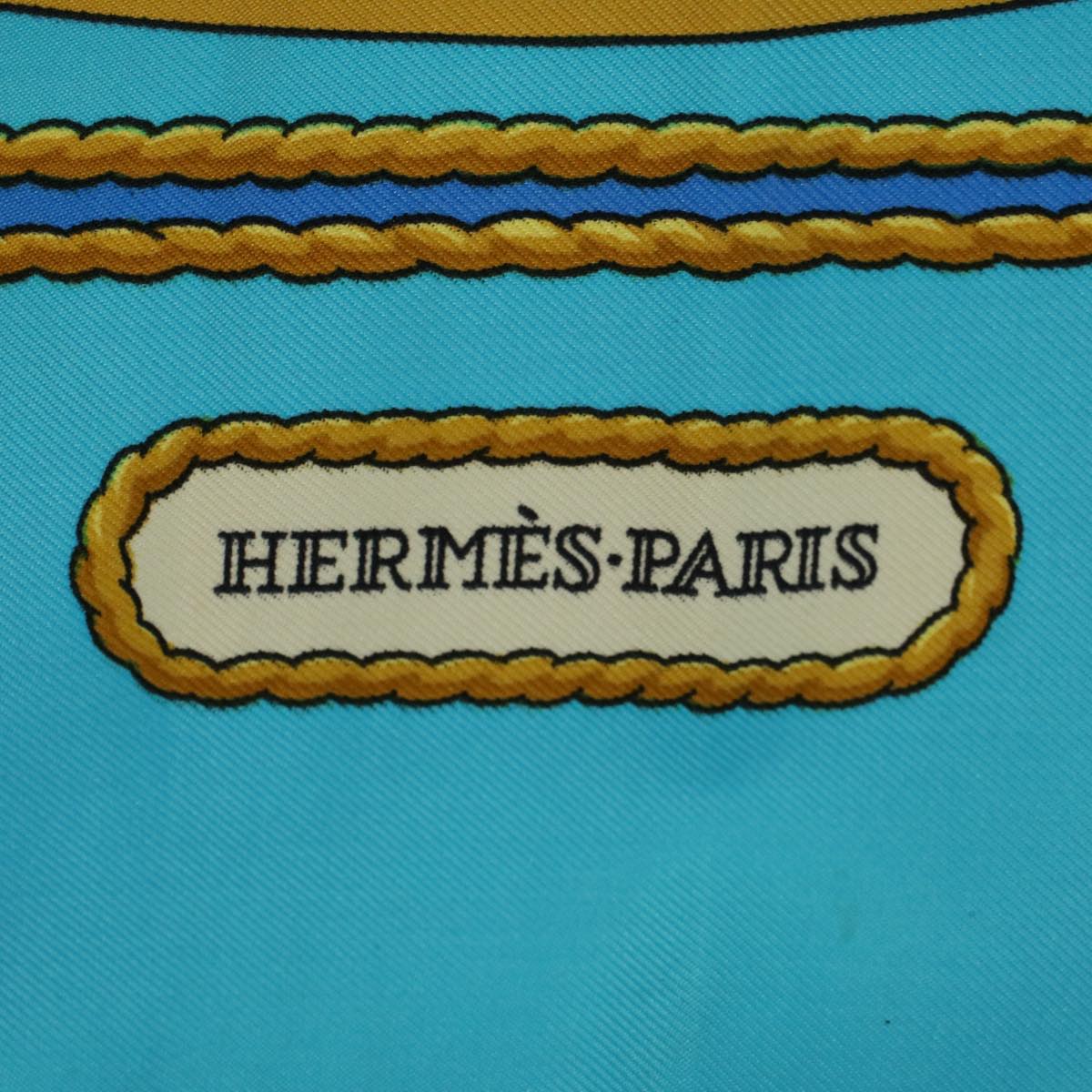 HERMES Carre 90 HOMMAGE A CHARLES GARNIER Scarf Silk Light Blue Beige Auth 57816