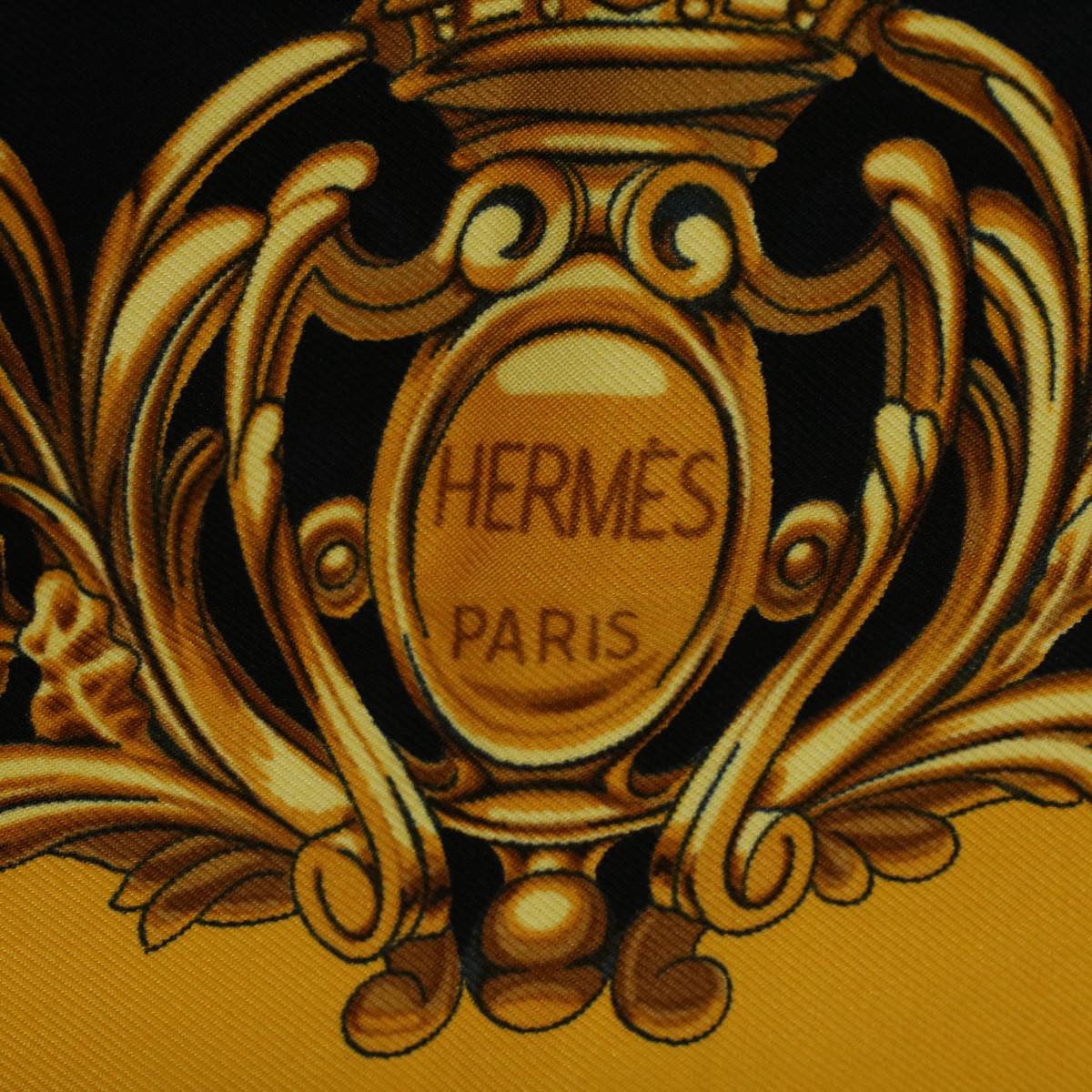 HERMES Carre 90 Carrolses Scarf Silk Black Yellow Auth 57817