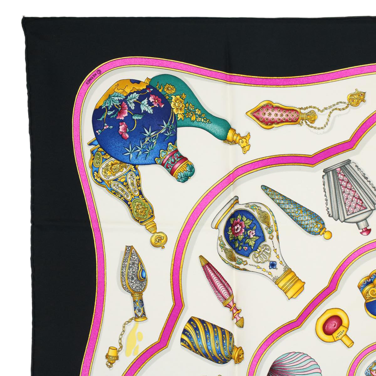 HERMES Carre 90 Quimporte Le Flacn Scarf Silk Black Pink Auth 57823 - 0