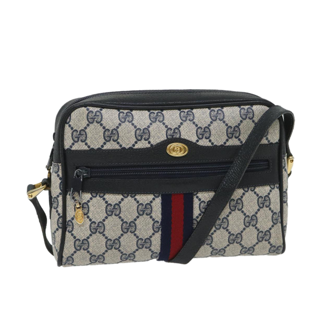 GUCCI GG Supreme Sherry Line Shoulder Bag Red Navy gray 010 378 Auth 57831