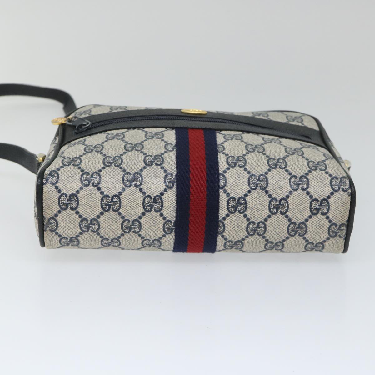 GUCCI GG Supreme Sherry Line Shoulder Bag Red Navy gray 010 378 Auth 57831