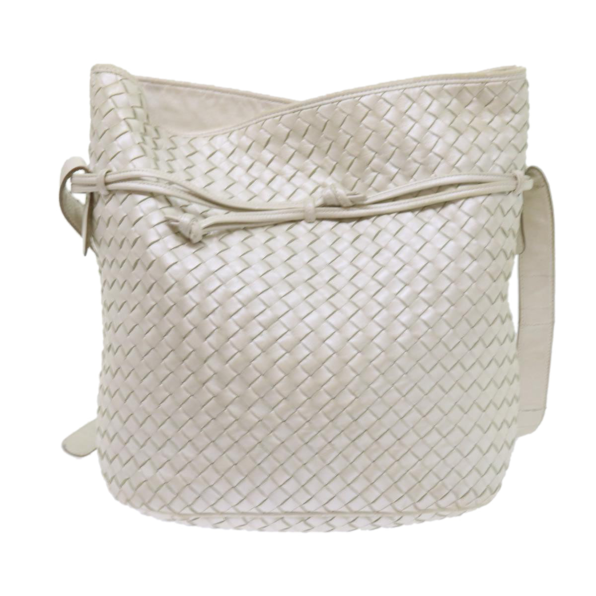 BOTTEGAVENETA INTRECCIATO Shoulder Bag Leather White Auth 57834