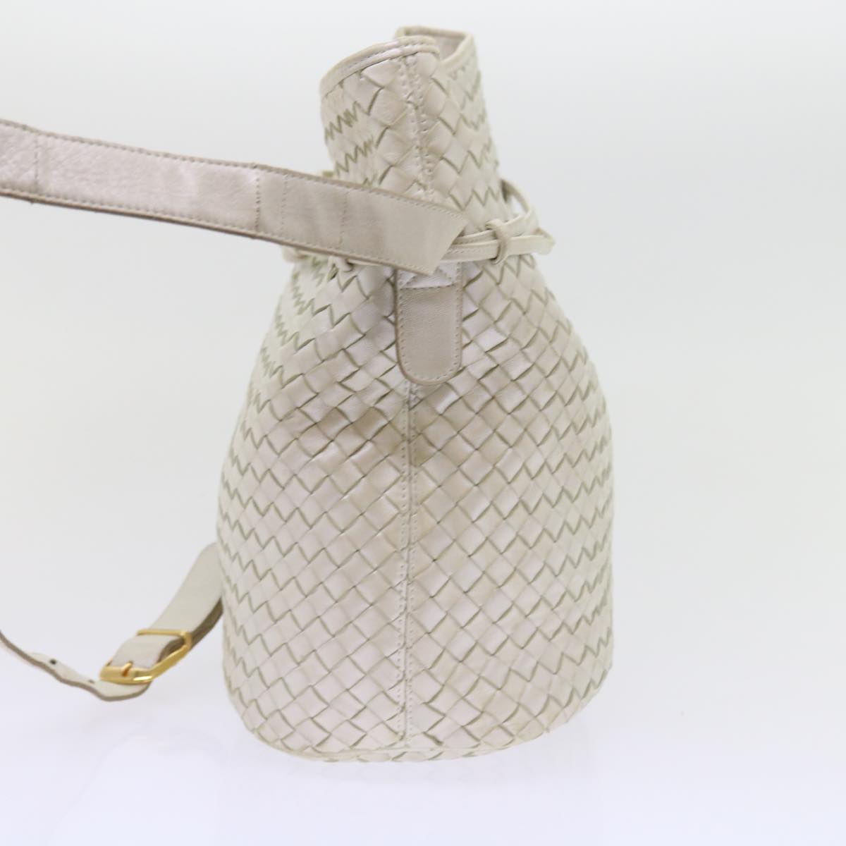 BOTTEGAVENETA INTRECCIATO Shoulder Bag Leather White Auth 57834