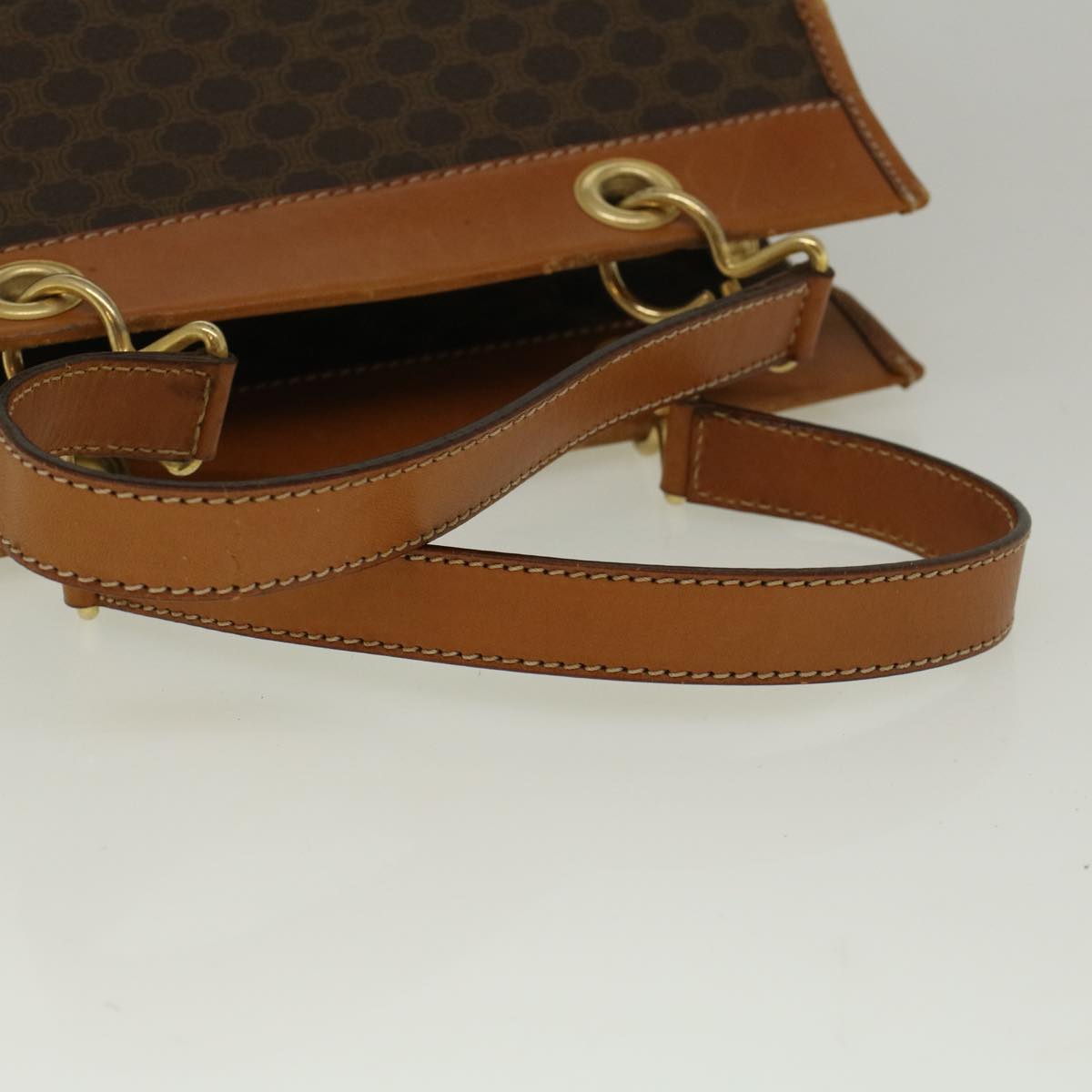 CELINE Macadam Canvas Hand Bag PVC Leather Brown Auth 57855