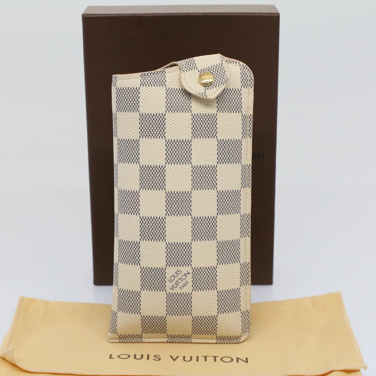 LOUIS VUITTON Damier Azur Etui A Lunettes MM Glasses Case N60025 LV Auth 57879