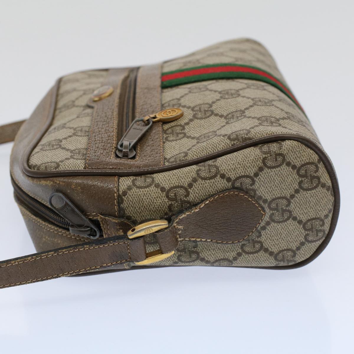 GUCCI GG Supreme Web Sherry Line Shoulder Bag Beige Red 68 02 004 Auth 57916