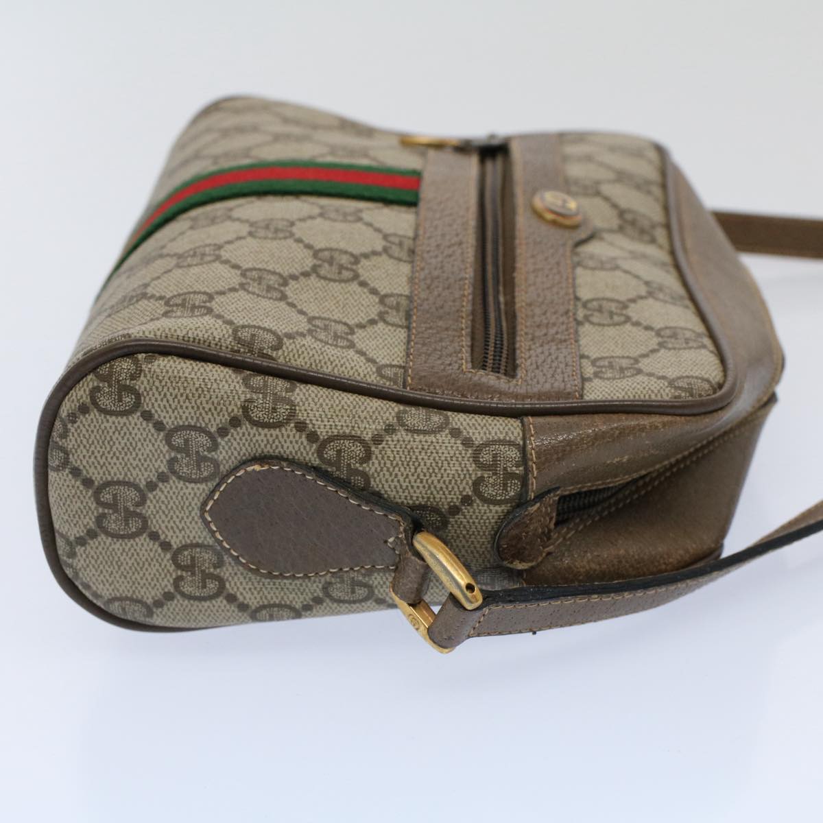 GUCCI GG Supreme Web Sherry Line Shoulder Bag Beige Red 68 02 004 Auth 57916