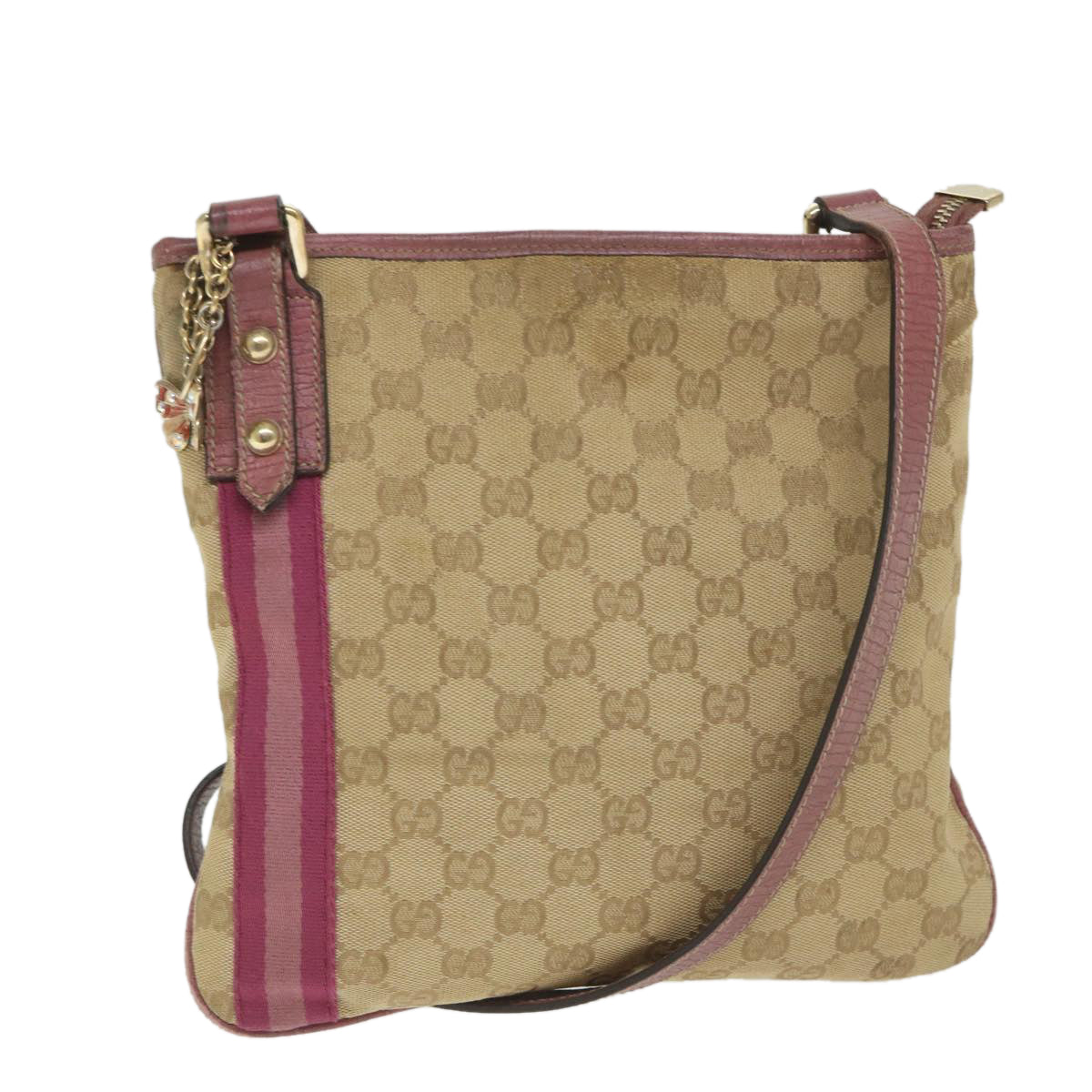 GUCCI GG Canvas Sherry Line Shoulder Bag Beige Pink 144388 Auth 58040