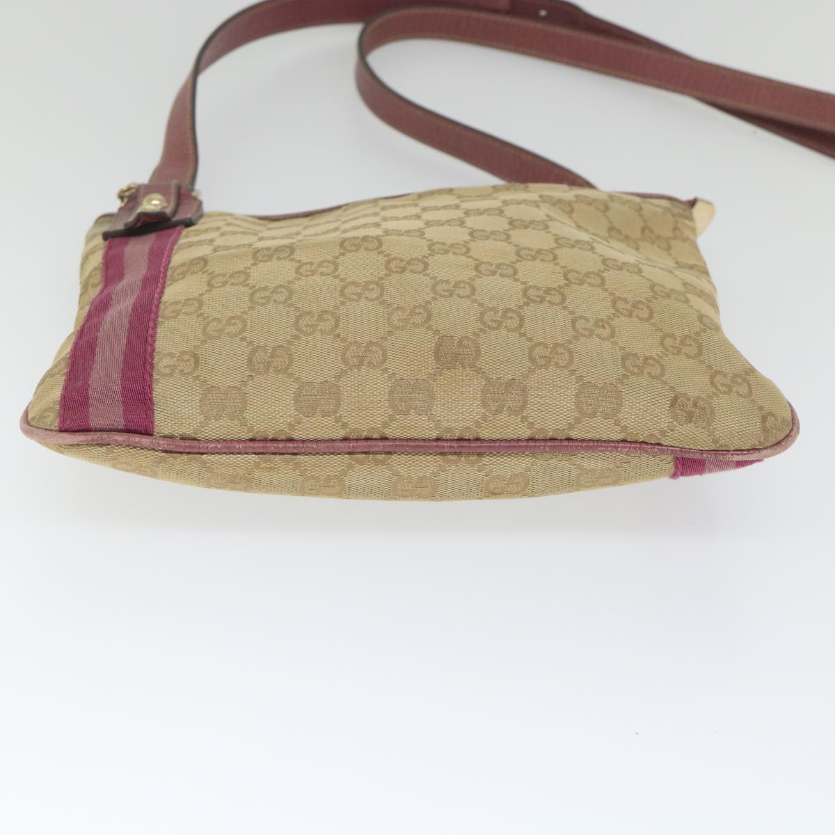 GUCCI GG Canvas Sherry Line Shoulder Bag Beige Pink 144388 Auth 58040