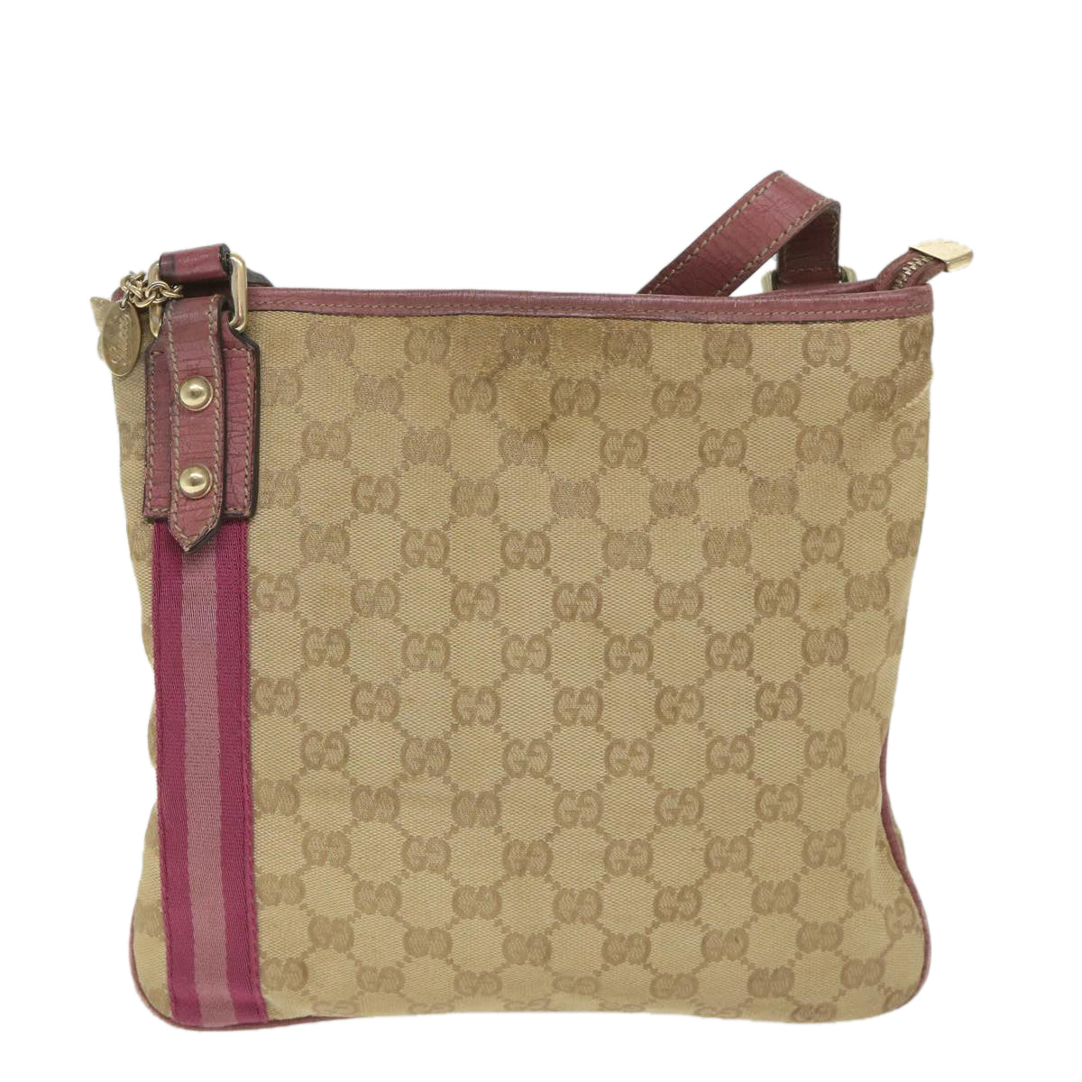 GUCCI GG Canvas Sherry Line Shoulder Bag Beige Pink 144388 Auth 58040