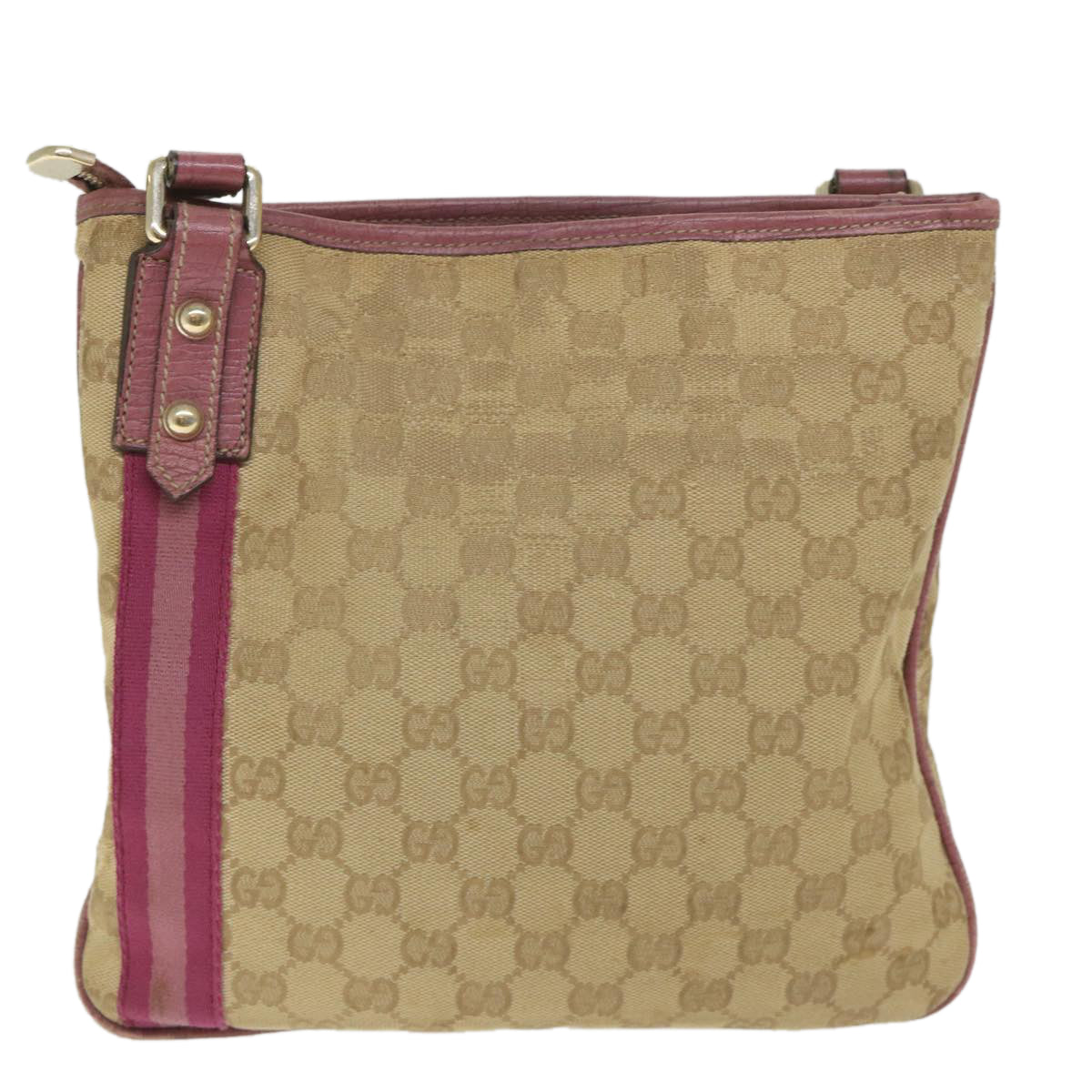 GUCCI GG Canvas Sherry Line Shoulder Bag Beige Pink 144388 Auth 58040