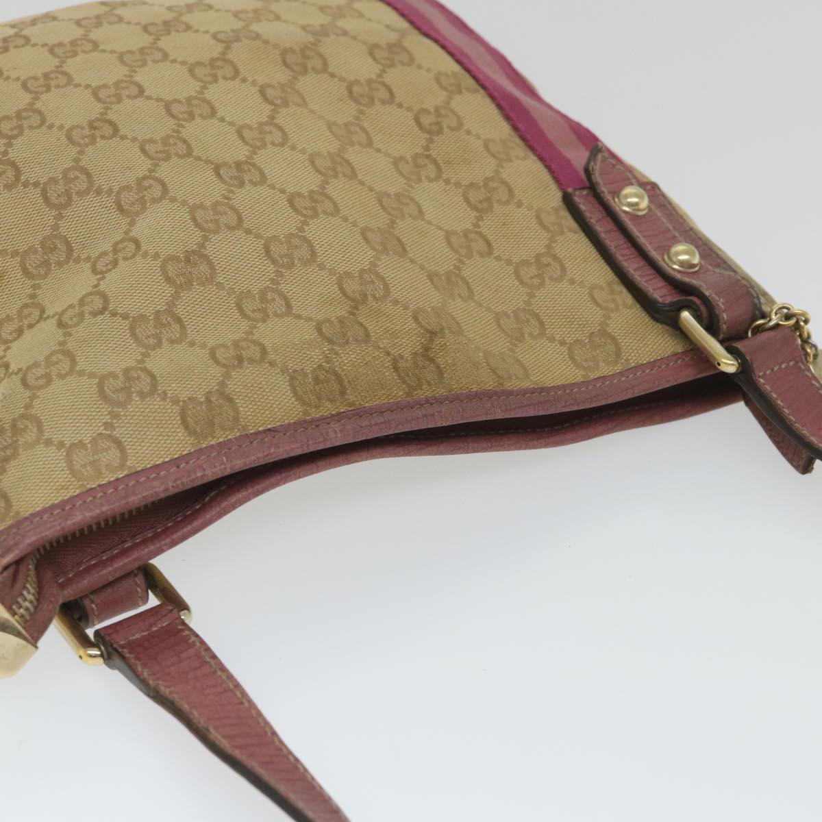 GUCCI GG Canvas Sherry Line Shoulder Bag Beige Pink 144388 Auth 58040