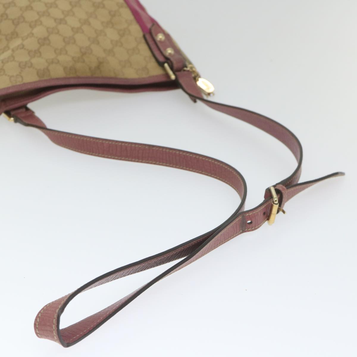 GUCCI GG Canvas Sherry Line Shoulder Bag Beige Pink 144388 Auth 58040