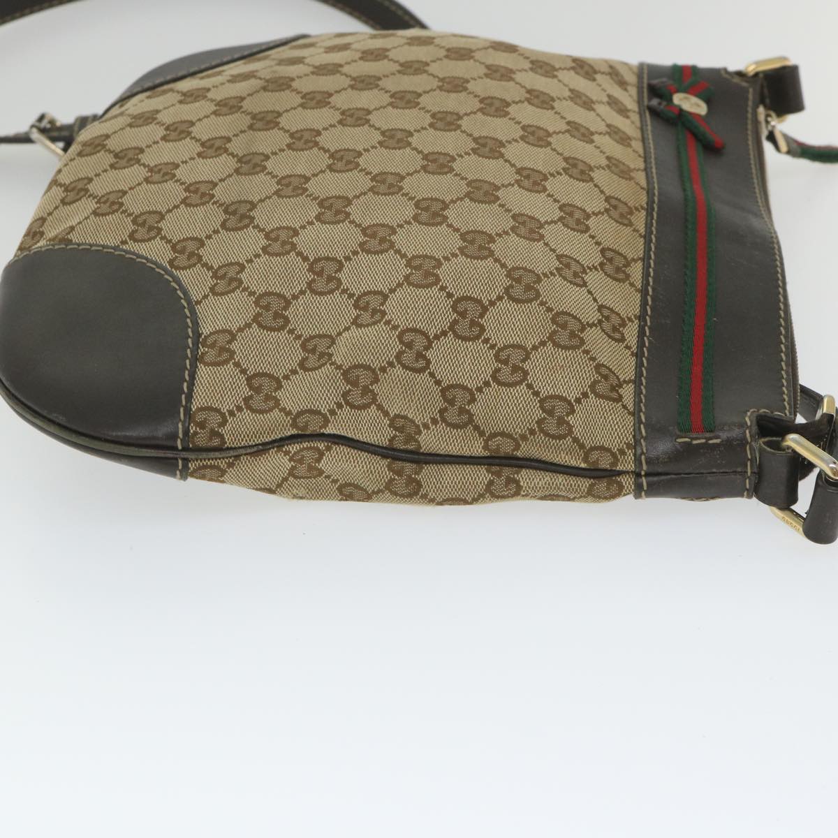 GUCCI GG Canvas Web Sherry Line Shoulder Bag Beige Red Green 257065 Auth 58041