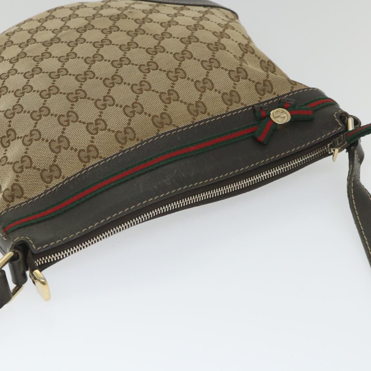 GUCCI GG Canvas Web Sherry Line Shoulder Bag Beige Red Green 257065 Auth 58041