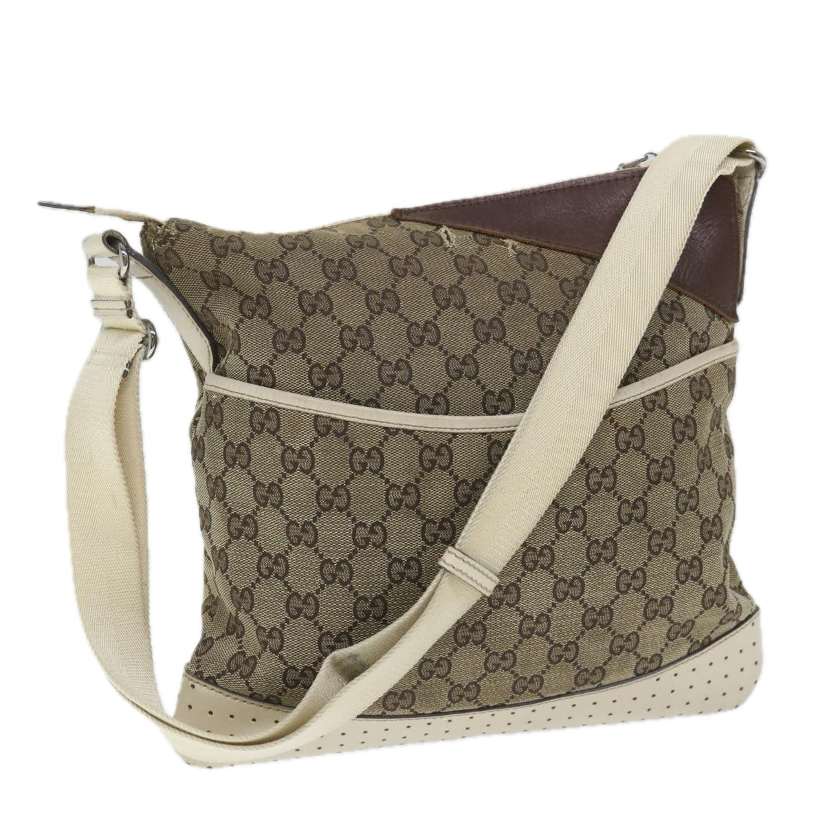 GUCCI GG Canvas Shoulder Bag Beige 145857 Auth 58042